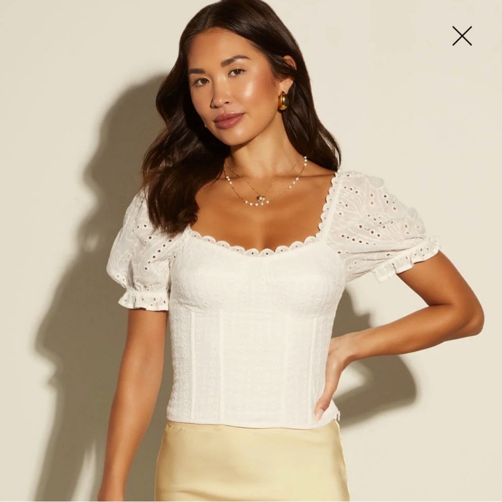 VICI White Hazel Eyelet Short Sleeve Top S NWOT
